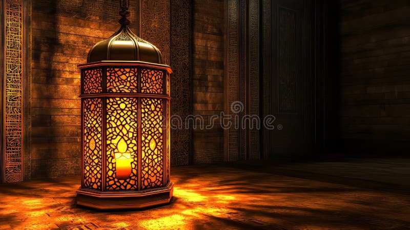 The intricate mosque interior is lit by an ornate lantern stock images