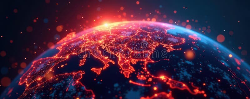 Intricate network of lines on a glowing earth visualizing financial data , data, trends, digital stock illustration