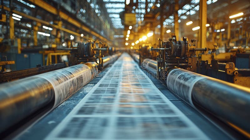 Intricate Newspaper Printing Line Captured in Action vector illustration
