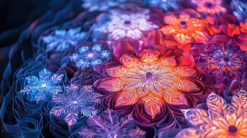 Intricate paper art installation vibrant layers transforming a creative digital gallery space vector illustration