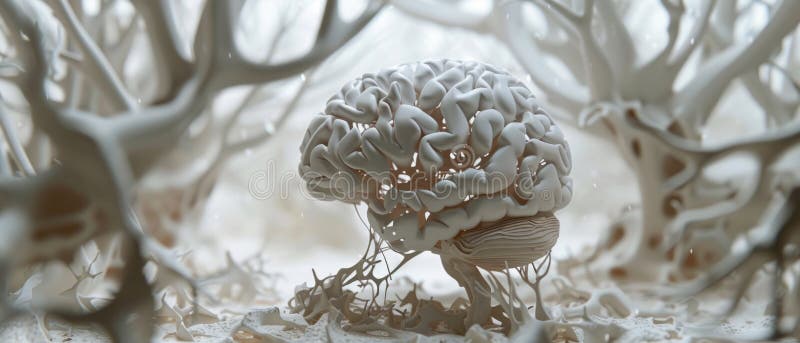 Intricate paper brain sculpture visualizing tangled thoughts and cognitive activity. royalty free illustration