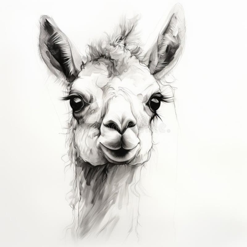 Intricate Pencil-skiss med lamasavgränsande egenskaper royaltyfri illustrationer