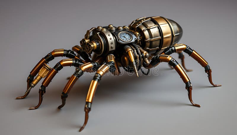 Intricate steampunk spider robot, mechanical insect and fantasy creature Generative AI stock illustration