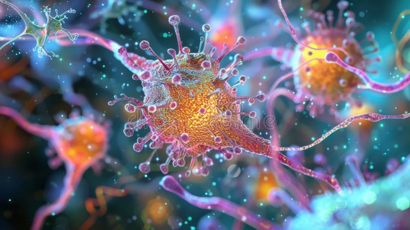 The intricate system of basal bodies connected to multiple cilia responsible for orchestrating the synchronized beating of multiple cilia on a single cell. AI generated
