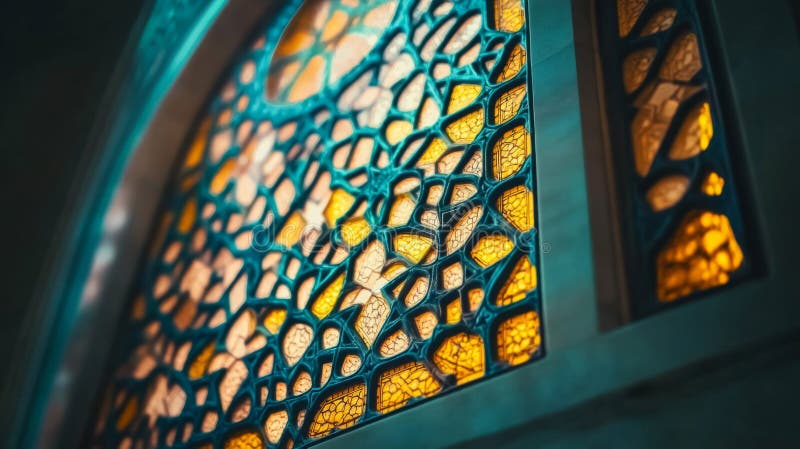 Intricate Teal And Gold Mosaic Window Detail royalty free illustration