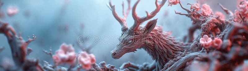 Intricate vines intertwine and twist, forming the shapes of mythical creatures against a dreamy background filled with