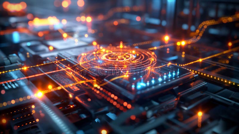 Intricate Visualization of Photon Pathways in Quantum Network stock photo