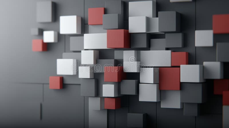 Intricate wall design, a captivating display of squares in varying sizes, creating textured and visually striking pattern stock illustration