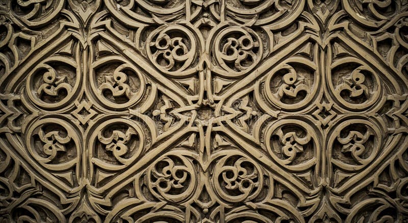 Intricate wall panel displaying Islamic geometric patterns with interlocking circles vector illustration