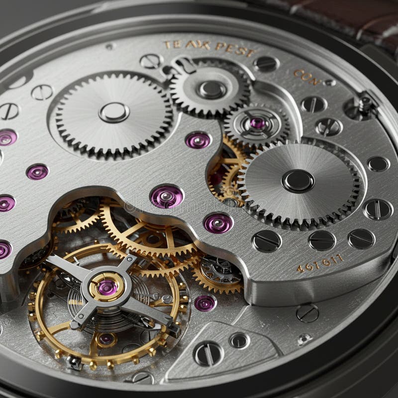 Intricate watch movement with visible gears and components. Large silver gears vector illustration