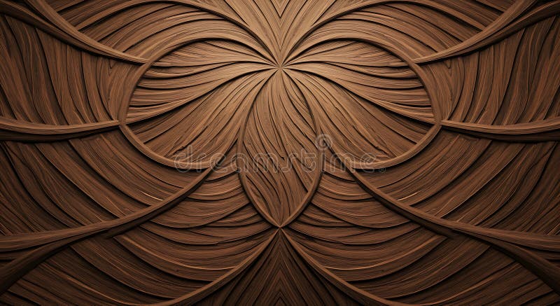 Intricate wood carving featuring curved, overlapping patterns that converge at the vector illustration