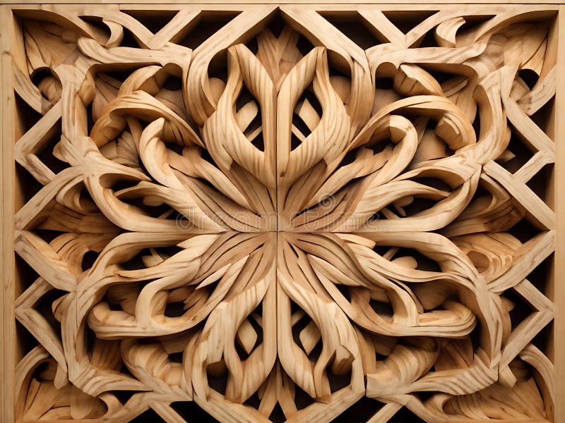 Intricate Wood Carving with Geometric Patterns vector illustration