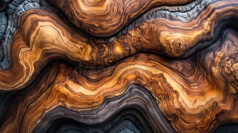 Intricate wood grain patterns with flowing, swirling textures in warm browns and deep grays vector illustration