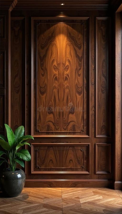 Intricate wood paneling, rich brown hues, modern luxury design , detailing, intricate royalty free illustration