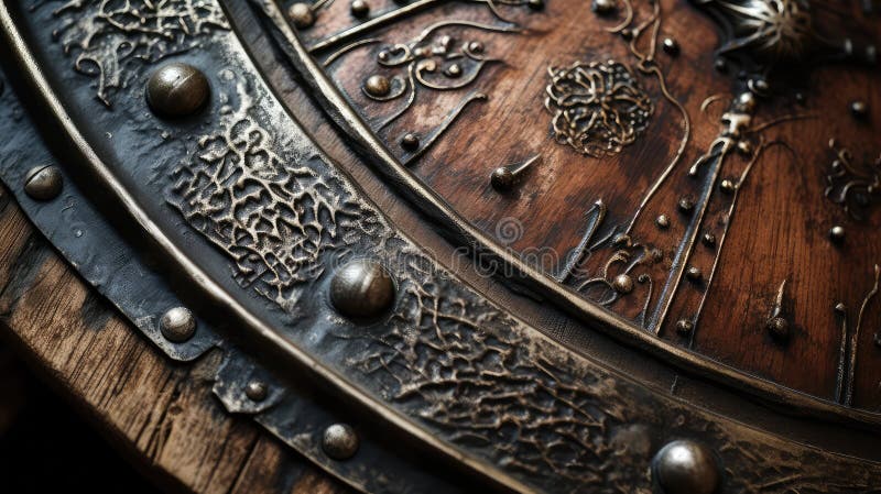 Intricate wood shield royalty free illustration