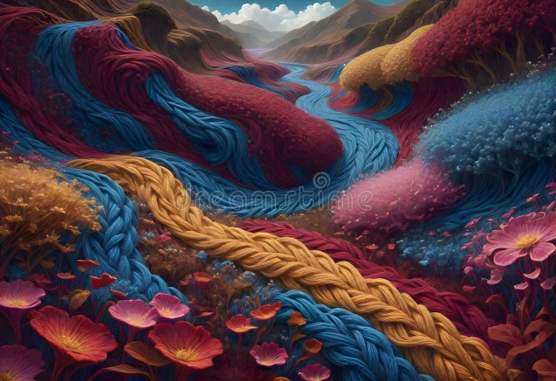 Intricate Woolen Landscape with Depth and Movement, Generative AI royalty free illustration