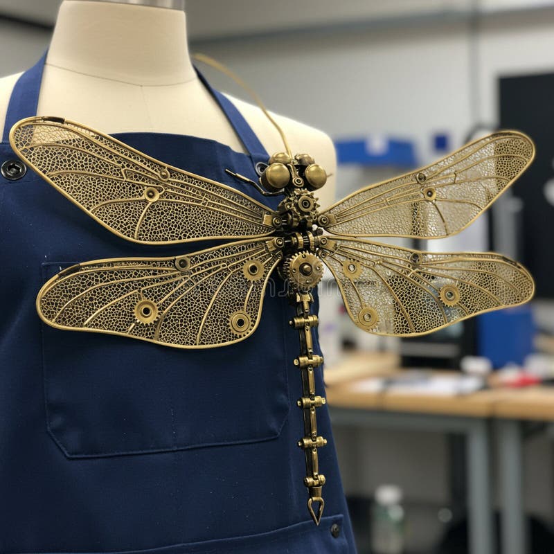 An intricately crafted mechanical dragonfly is showcased, featuring ornate filigree royalty free illustration
