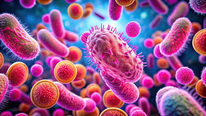 Intriccare il batterio rosa Struttura una chiusura microbiologicaMostra dettagli cellulari illustrazione di stock
