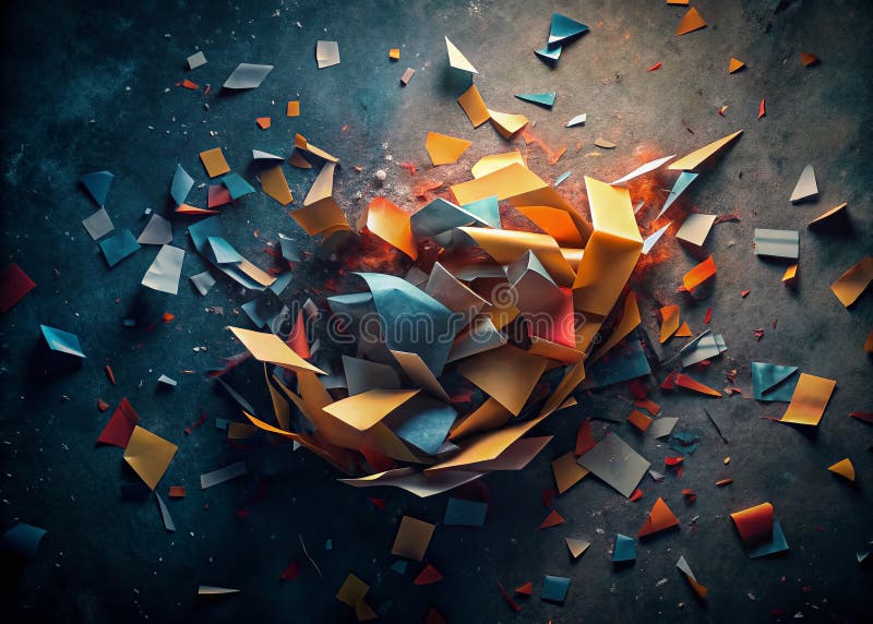Intriga textura abstracta desgarrando fragmentos de papel en un fondo oscuro y profundo revelando una historia de trituración ilustración del vector