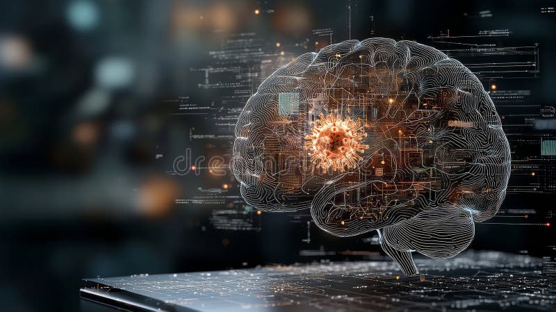 Exploring the Intersection of Technology and Medicine Through a Unique Conceptual Image of a Laptop Featuring a Brain Representing vector illustration