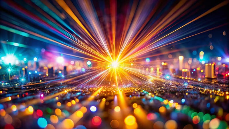 Intriguing Miniature Light Beams Radiate from a Central Point in a Stunning TiltShift Effect Stock Image Perfect for vector illustration