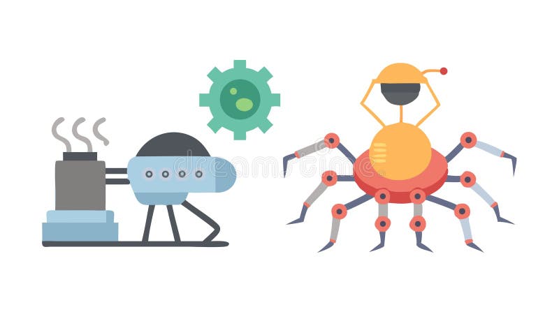 Mechanical spider by factory, industrial automation, AI production, vector design Generative AI stock illustration