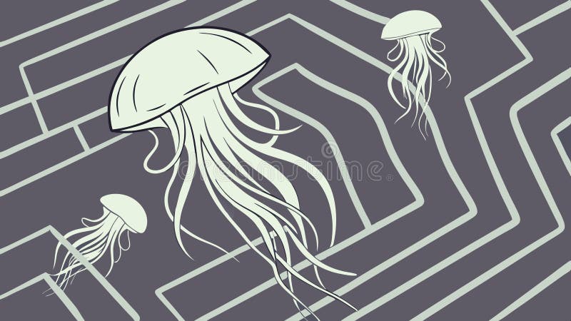Jellyfish Navigating a Complex Geometric Maze, vector design Generative AI royalty free illustration