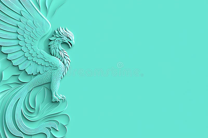 Intrikera 3D-renderare av en Mythical Griffin Aquamarine-design med Ample Copy Space vektor illustrationer