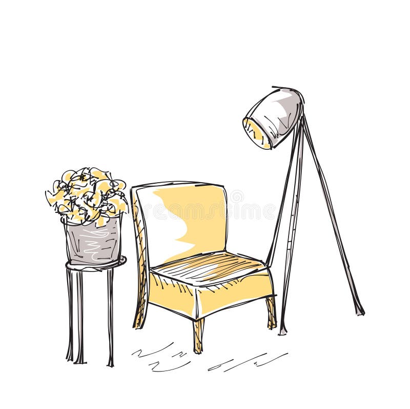 Intrior z krzesłem i lampą ilustracji Intrior z krzesłem i lampą ilustracji