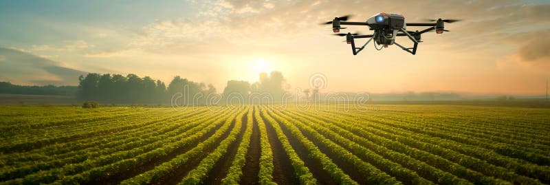 Introducing precision farming techniques using tractors and drones equipped with sensors that target specific areas to stock illustration