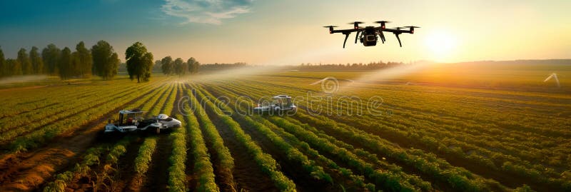 Introducing precision farming techniques using tractors and drones equipped with sensors that target specific areas to vector illustration