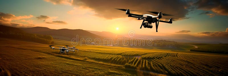 Introducing precision farming techniques using tractors and drones equipped with sensors that target specific areas to stock illustration