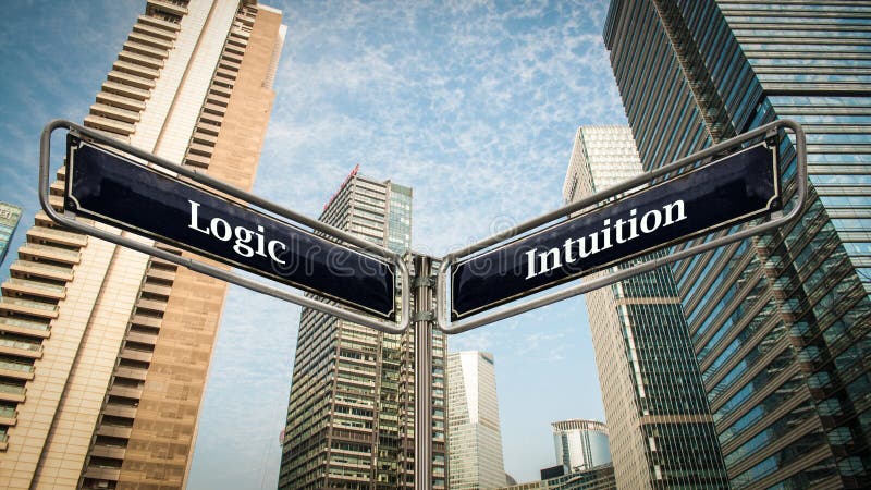 Intuition de plaque de rue contre la logique illustration stock Intuition de plaque de rue contre la logique illustration stock