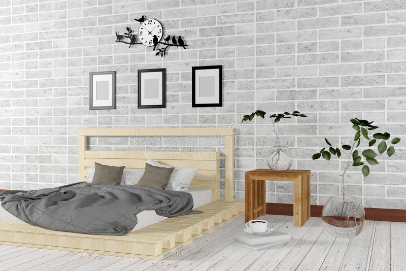 Intérieur blanc minimal et de grenier de style de chambre à coucher dans le concept vivant simple illustration libre de droits Intérieur blanc minimal et de grenier de style de chambre à coucher dans le concept vivant simple illustration libre de droits