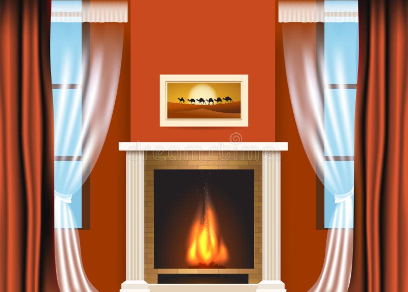 Intérieur classique de salon avec la cheminée illustration stock Intérieur classique de salon avec la cheminée illustration stock