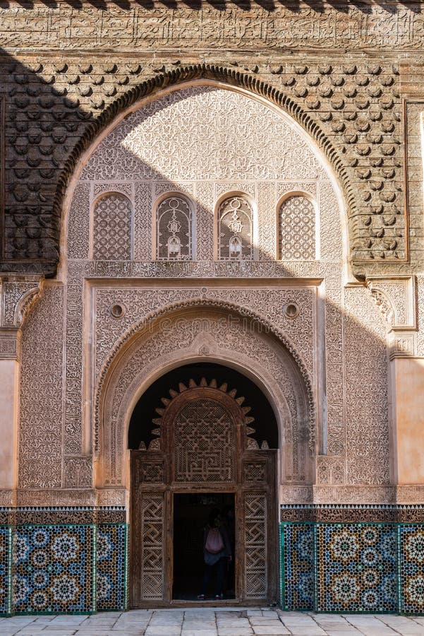 Intérieur d'Ali Ben Youssef Madrassa à Marrakech, Maroc photos libres de droits Intérieur d'Ali Ben Youssef Madrassa à Marrakech, Maroc photos libres de droits