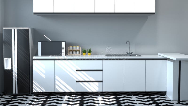Intérieur de buffet faisant cuire la table blanche, conception moderne de maison de rendu du restaurant 3d de nourriture pour le photographie stock libre de droits Intérieur de buffet faisant cuire la table blanche, conception moderne de maison de rendu du restaurant 3d de nourriture pour le photographie stock libre de droits