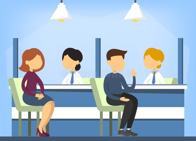 Intérieur de bureau de banque Consultation financière Séance de personne illustration stock Intérieur de bureau de banque Consultation financière Séance de personne illustration stock