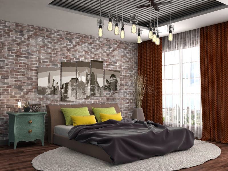 Intérieur de chambre à coucher illustration 3D illustration stock Intérieur de chambre à coucher illustration 3D illustration stock