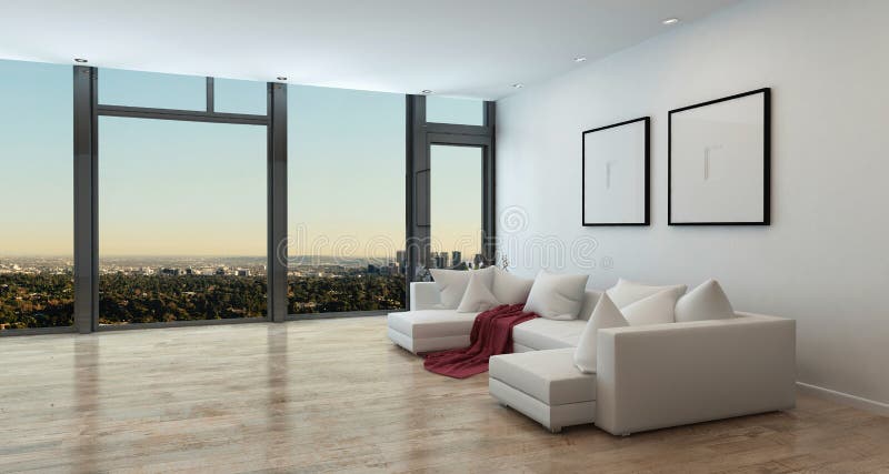 Intérieur de luxe d'appartement avec la vue de ville photo libre de droits