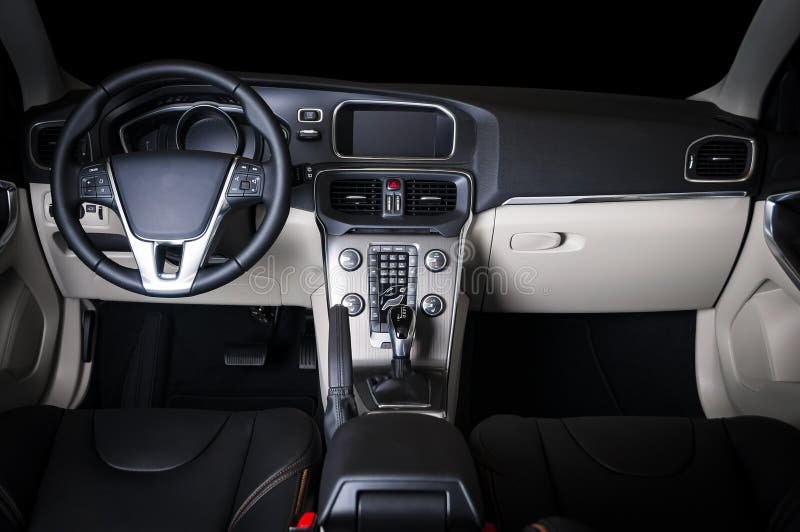 Intérieur de luxe moderne de voiture de prestige, tableau de bord, volant photo stock Intérieur de luxe moderne de voiture de prestige, tableau de bord, volant photo stock