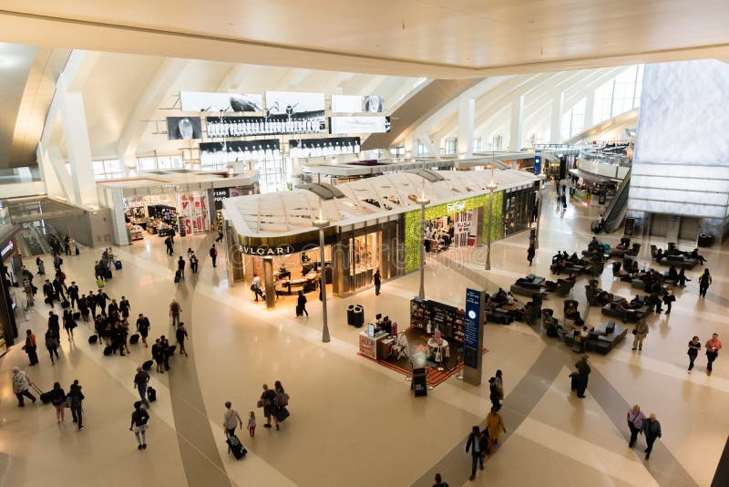 Panoramic view of the interior of the Tom Bradley Terminal at the LAX, Los Angeles, California. Panoramic view of the interior of the Tom Bradley Terminal at the LAX, Los Angeles, California