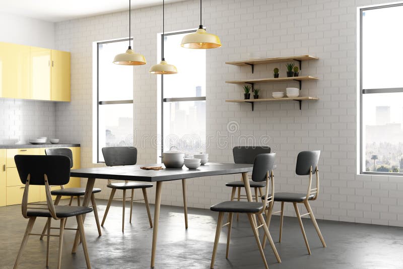 Intérieur jaune moderne de cuisine illustration stock Intérieur jaune moderne de cuisine illustration stock