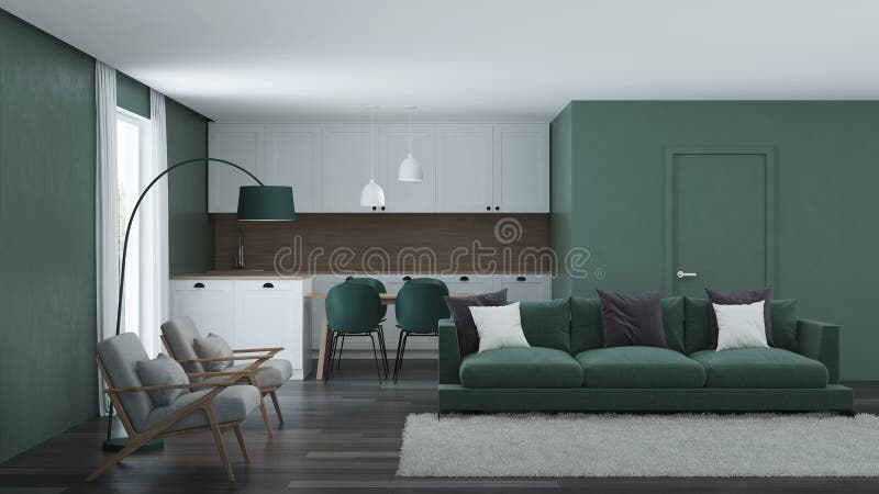 Intérieur moderne de maison Couleur verte dans l'intérieur photos libres de droits Intérieur moderne de maison Couleur verte dans l'intérieur photos libres de droits