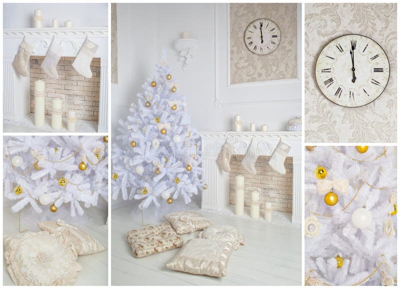 Intérieur moderne de style de cheminée avec l'arbre de Noël photographie stock Intérieur moderne de style de cheminée avec l'arbre de Noël photographie stock