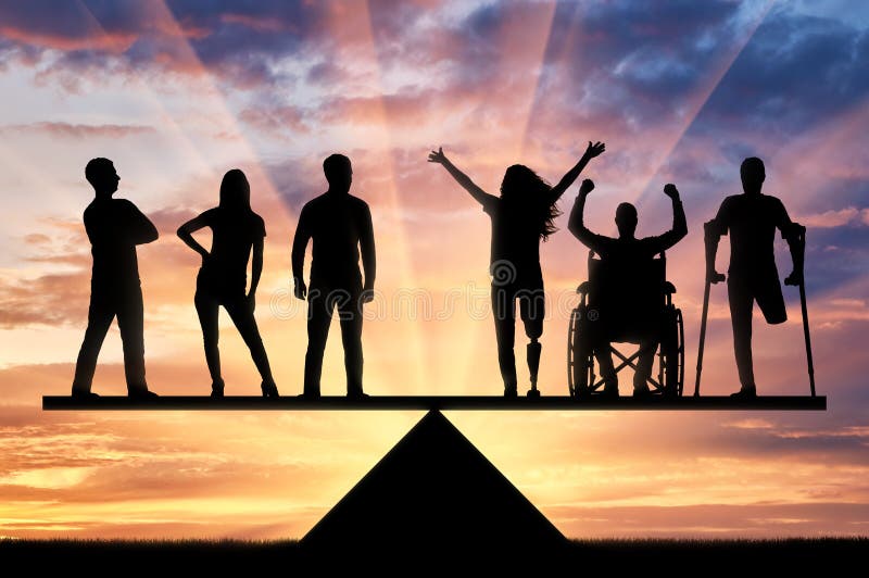 Concept Equality of Disabled People in Editorial Stock Image - Image of silhouette, rays: 103254574