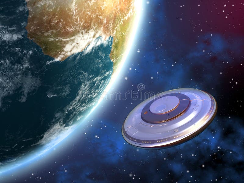 Mysterious spaceship orbiting planet Earth. Digital illustration. Mysterious spaceship orbiting planet Earth. Digital illustration