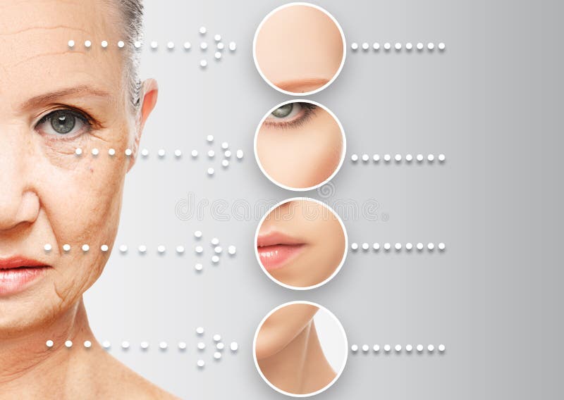 Invecchiamento della pelle di concetto di bellezza procedure antinvecchiamento, ringiovanimento, sollevando, rafforzamento della
