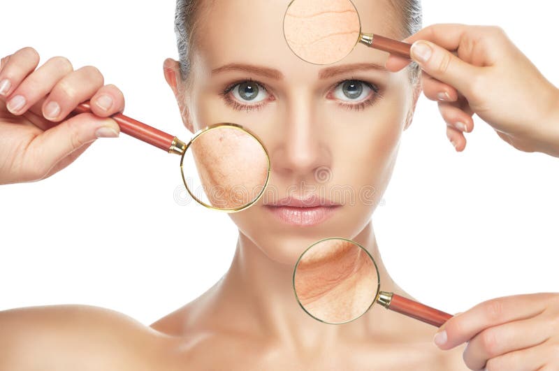 Invecchiamento della pelle di concetto di bellezza procedure antinvecchiamento, ringiovanimento, sollevando, rafforzamento della Invecchiamento della pelle di concetto di bellezza procedure antinvecchiamento, ringiovanimento, sollevando, rafforzamento della