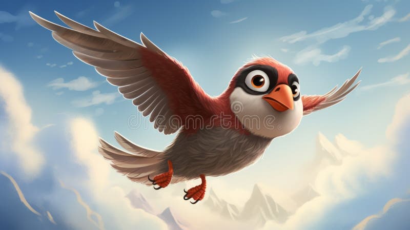 Inventive Cartoon Sparrow Soaring Through The Sky With Playful Caricature royalty free illustration